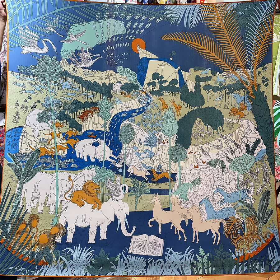 Pobing Seide Kaschmir Schal Frauen hand gerollte Dschungel tiere drucken quadratische Schals Wraps Bandana große Hijabs weibliche Foulard 135cm – Detail 4