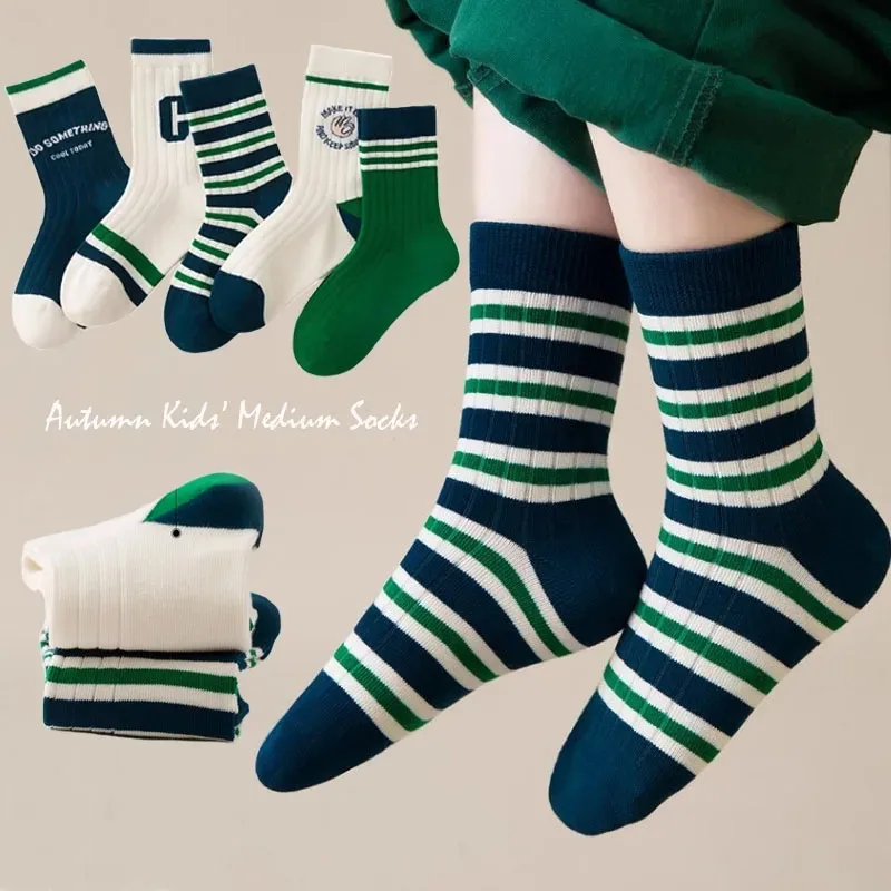 Kaus kaki anak laki-laki isi 5 pasang, Kaos Kaki bahan katun motif garis-garis kartun, kaus kaki olahraga ukuran sedang untuk bayi anak laki-laki isi 5 pasang