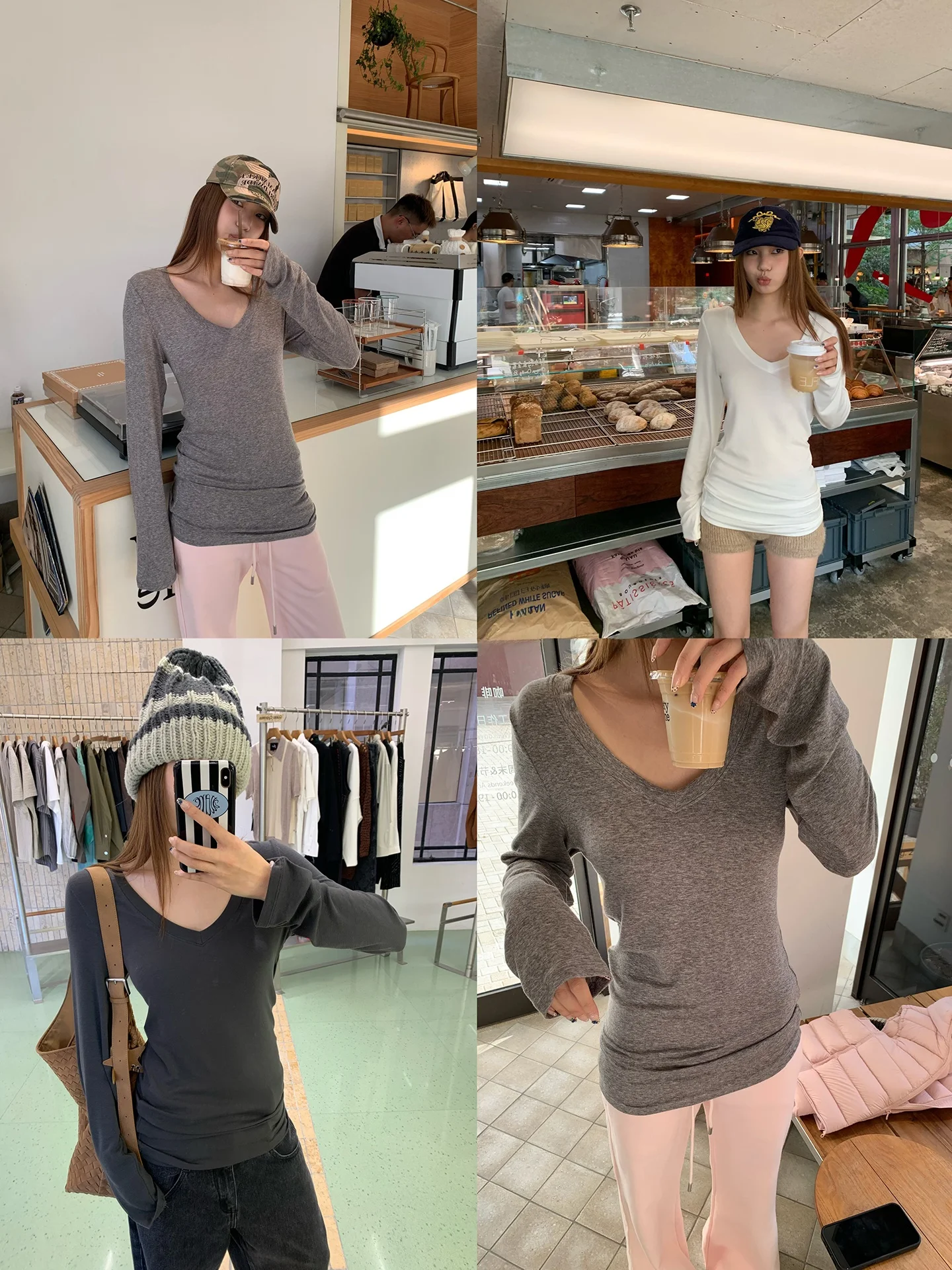 

IceFront Basic White V-Ne Long Sve T-irt Slim Fit Women's Early Autumn Base Layer Top Wool Blend Comfortable Inner Wear