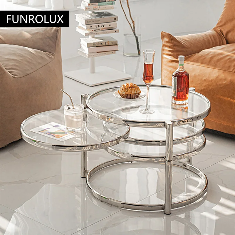 Modern Coffee Table in Stainless Steel Tea Table for Apartment With Tempered Glass