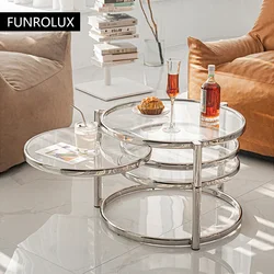 Modern Coffee Table in Stainless Steel Tea Table for Apartment With Tempered Glass