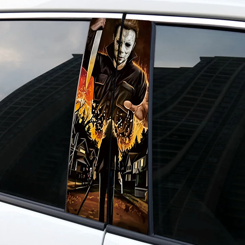 

2pcs Car Stickers horrible Halloween Michael Myers Waterproof Auto Vinyl Decals Anime Decoration for Automobile B-pillar
