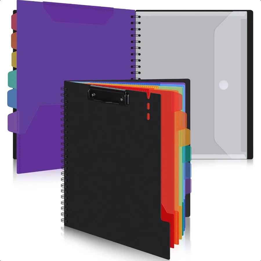 

Clipboard Organizer Folio Hardcover Clipboard Storage with 6 Colour Dividers 12 Pockets for Letter Size 11''x8.5'' Office Schoo