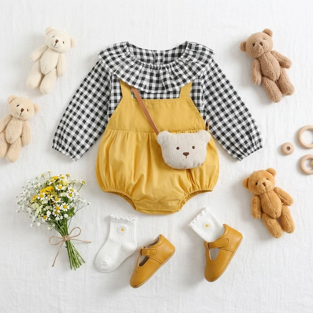 Long Sleeve Autumn Todder Plaid Girls Princess Baby Girls Clothing Bodysuits Casual Onesies