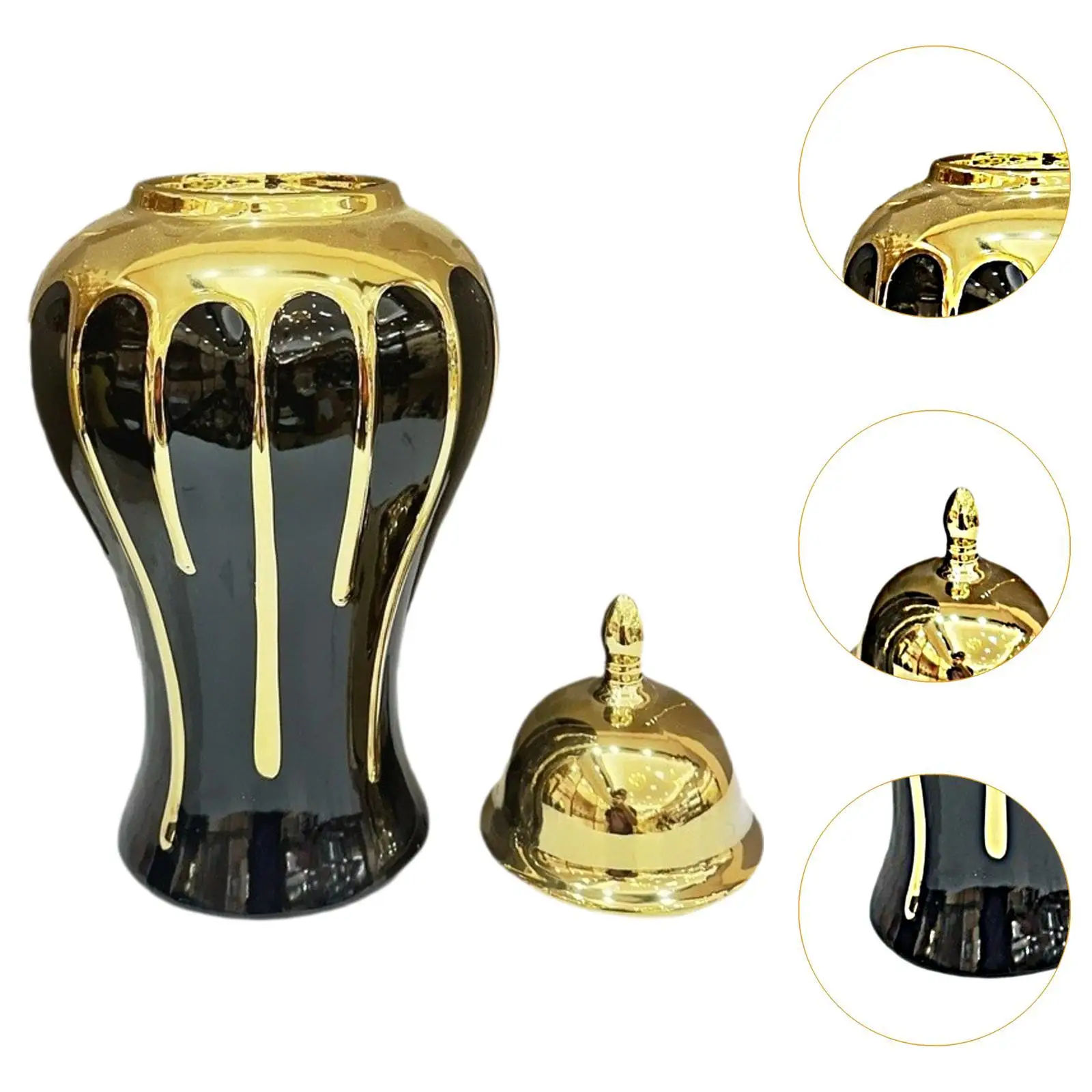 Ceramic Vase Jar Black and Gold Color Ginger Jar Handmade Collectible Desktop