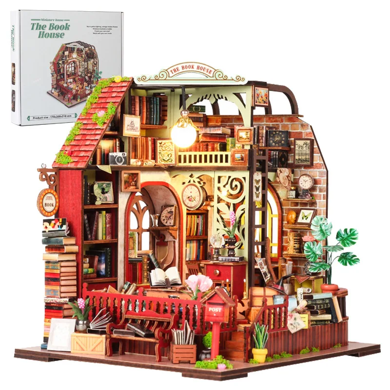 DIY hut induction book wooden assembly handmade magic bookshelf ornament creative gift