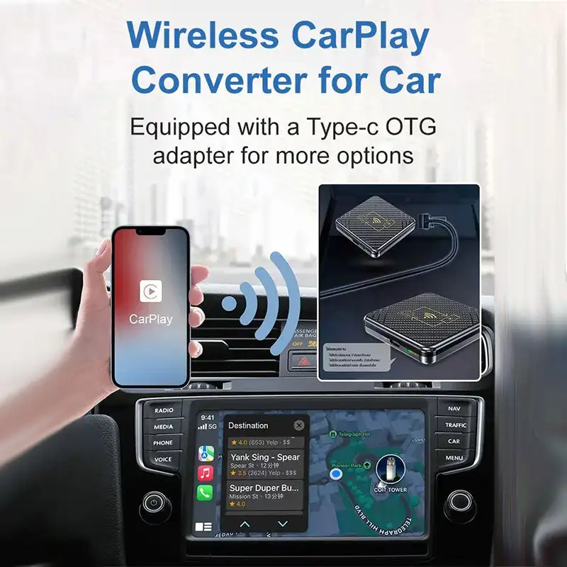 Carro conectado caixa adaptador carplay sem fio converter com fio para plug & play sem fio dongle 4g android