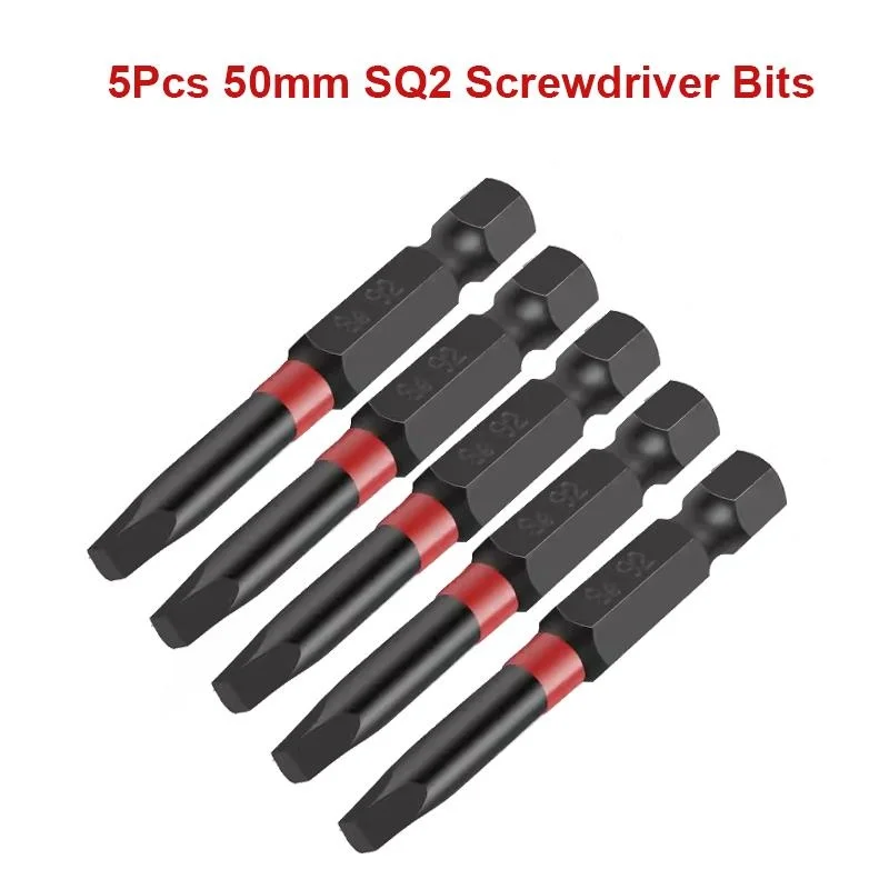 

5Pcs SQ2 Square Screwdriver Bits 50mm 100mm Square Impact Driver Bit 1/4 Inch Hex Shank Magnetic Screwdriver Set