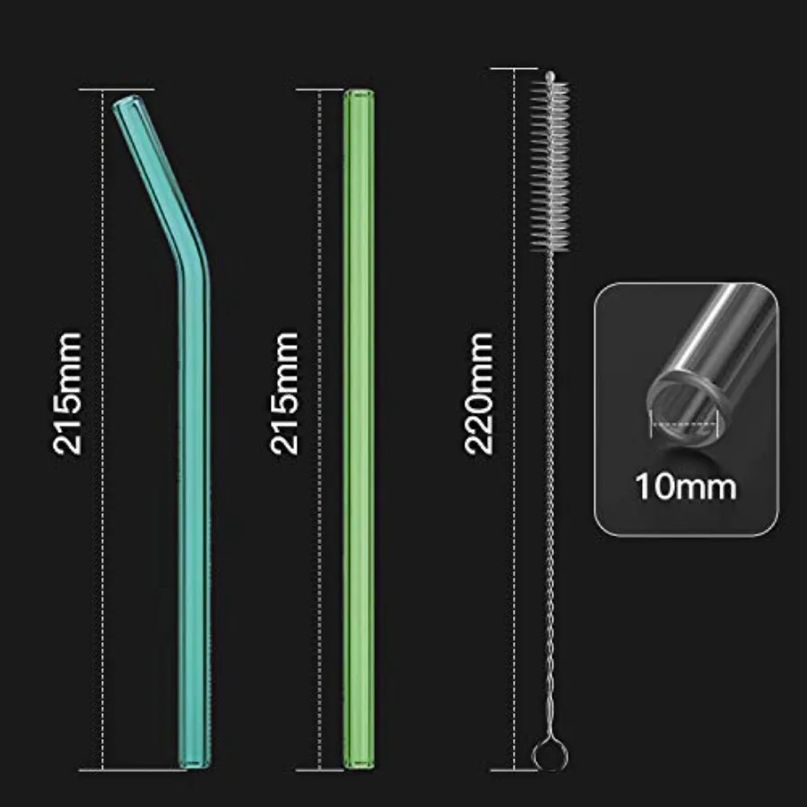 6 عبوات من قش الزجاج القابل لإعادة الاستخدام مقاس 8 بوصة × 10 مم Iluding 3 مستقيم و3 منحني مع فرشاة تنظيف 2 مثالية لشاي العصائر #3