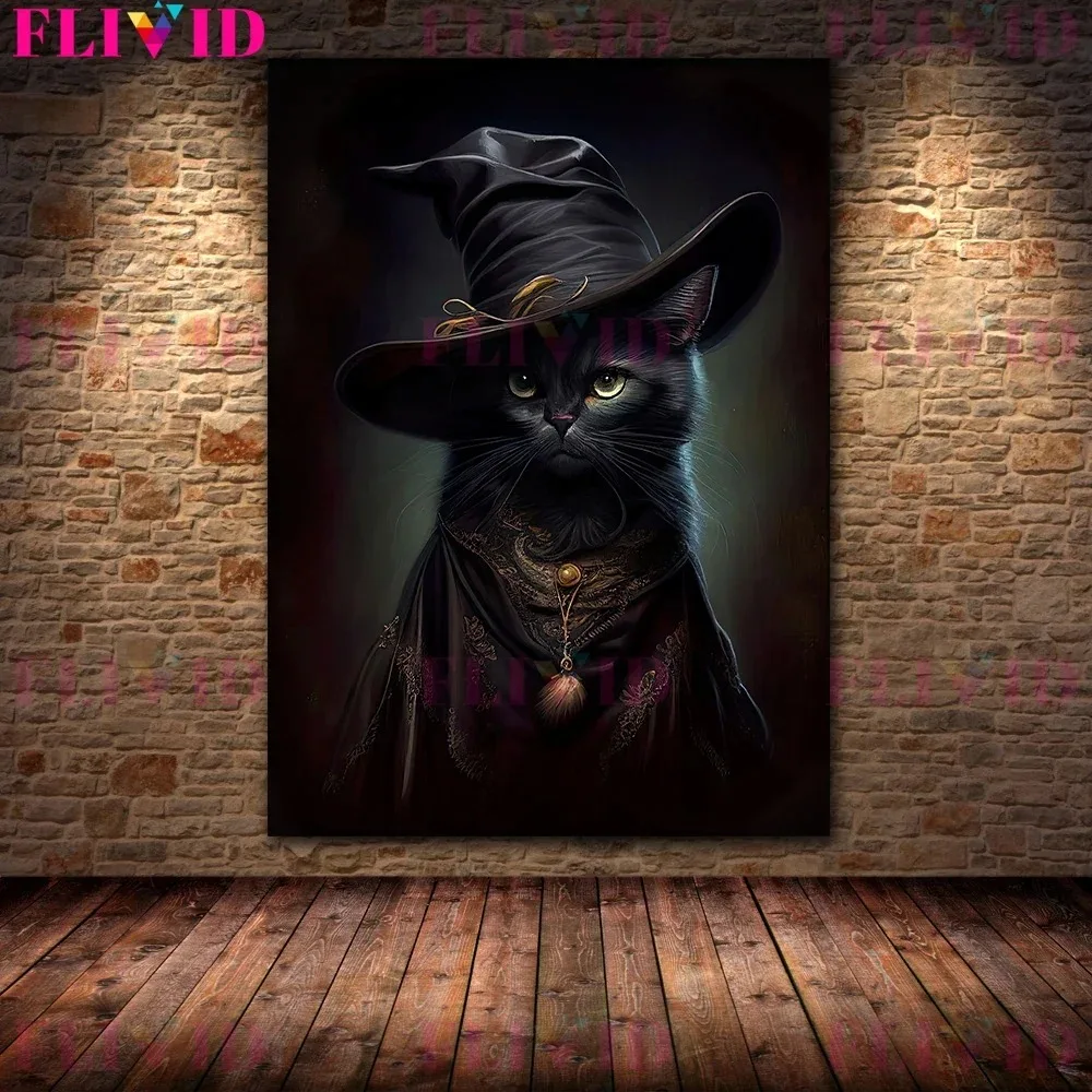 Bat,Black Cat Witch,Antique Owl,Raven Wall Art Canvas Painting Dark Witchy Animal Gothic Vintage Art Poster And Print Home Decor