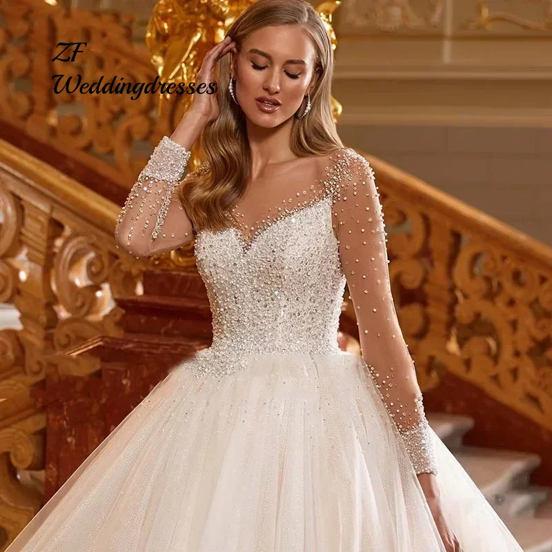 فساتين زفاف الأميرة الكريستالية المثيرة المخصصة بأكمام طويلة فستان زفاف أنيق جديد فستان حفلة فيستدوس دي