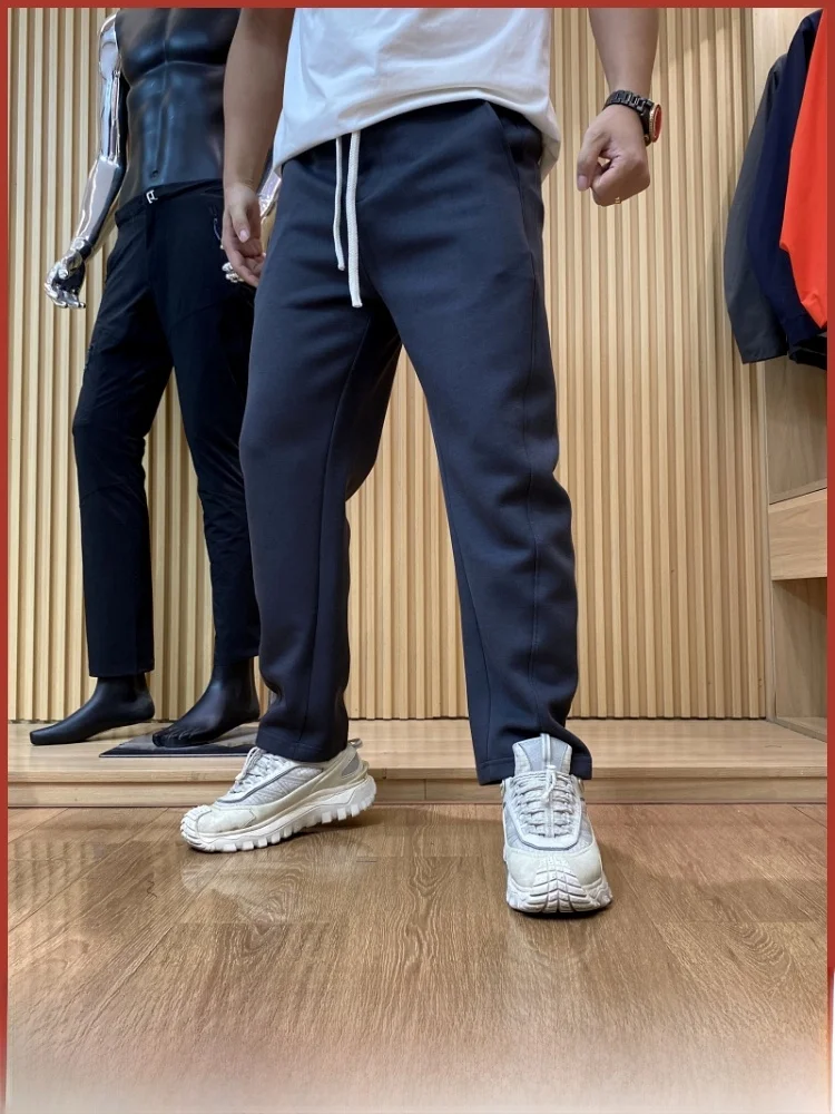 

Мужские повседневные брюки из воздушной ткани, прямые зауженные однотонные спортивные штаны с эластичной резинкой на талии, модная городская осенняя одежда
