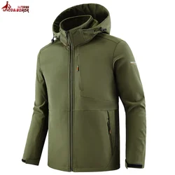 Outdoor Hiking Jackets Men Shark Skin Soft Shell Tactical Windbreaker Camping Jacket Mens Military Combat Hooded Bomber Coats