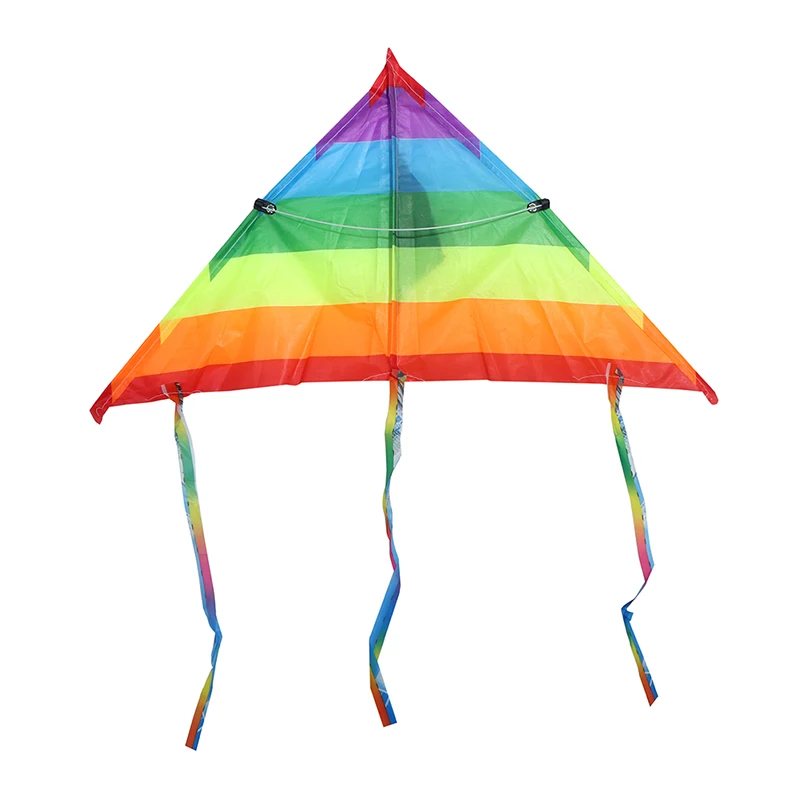 Rainbow Color Triangle Kite Long Tail Polyester Outdoor Kites Flying Toys For Children Stunt Surf Kite With Control Bar And Line