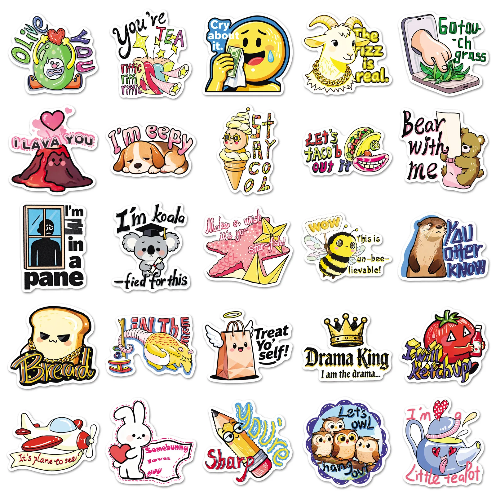 Autocollants de jeu de mots anglais amusants, 50 pièces, Image de dessin animé, Graffiti, décoration, étui de téléphone portable, guitare, bagages, autocollants imperméables, jouet pour enfants