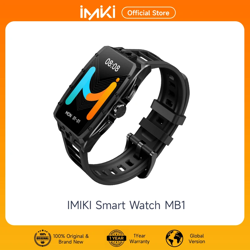 IMIKI MB1 Smart Watch Master Band 1.64'' AMOLED BT Call 1 ATM Waterproof 100+ Workout Modes Blood Oxygen Monitor