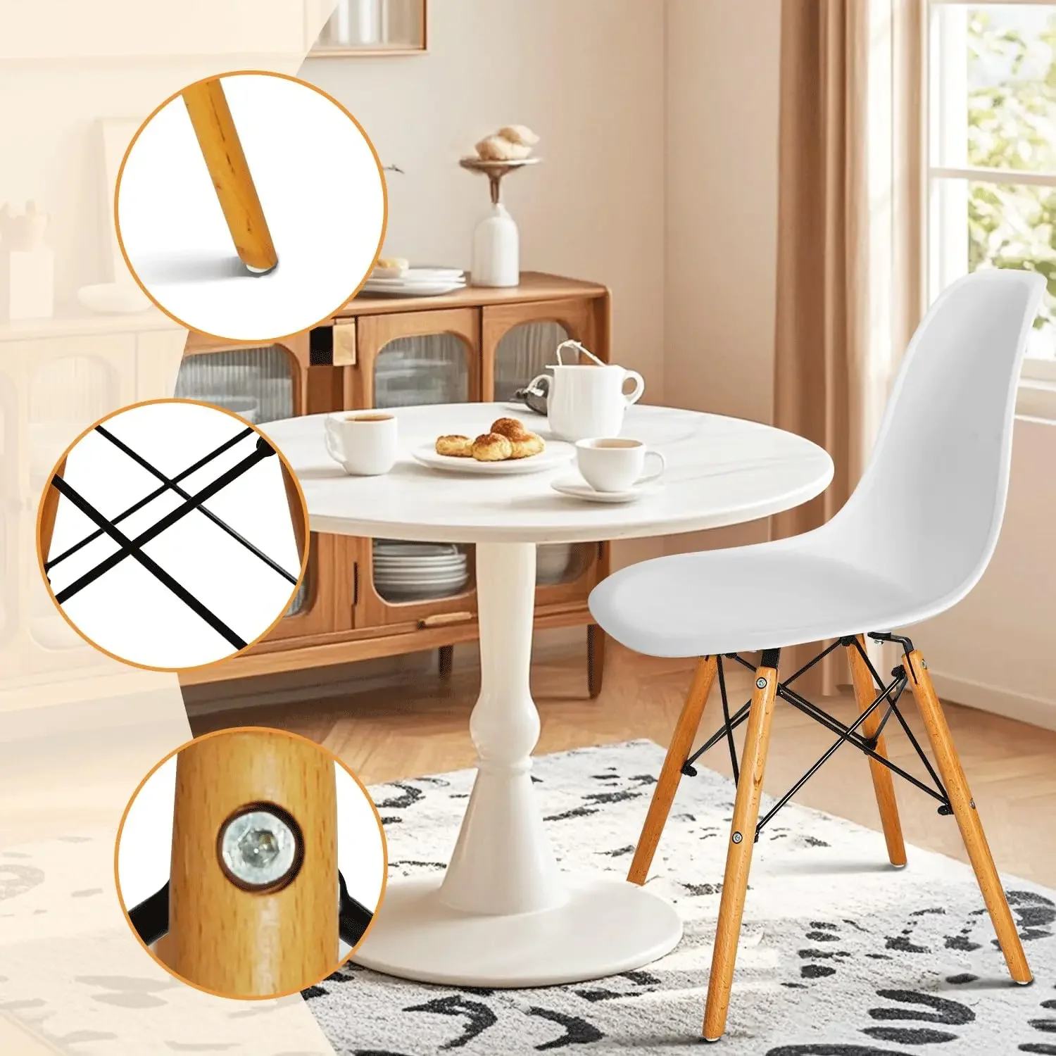 Modern Style Dining Chairs, Mid Century Plastic Dining Chair with Wood Legs, for Kitchen,Dining,Bedroom,Living Room image 5