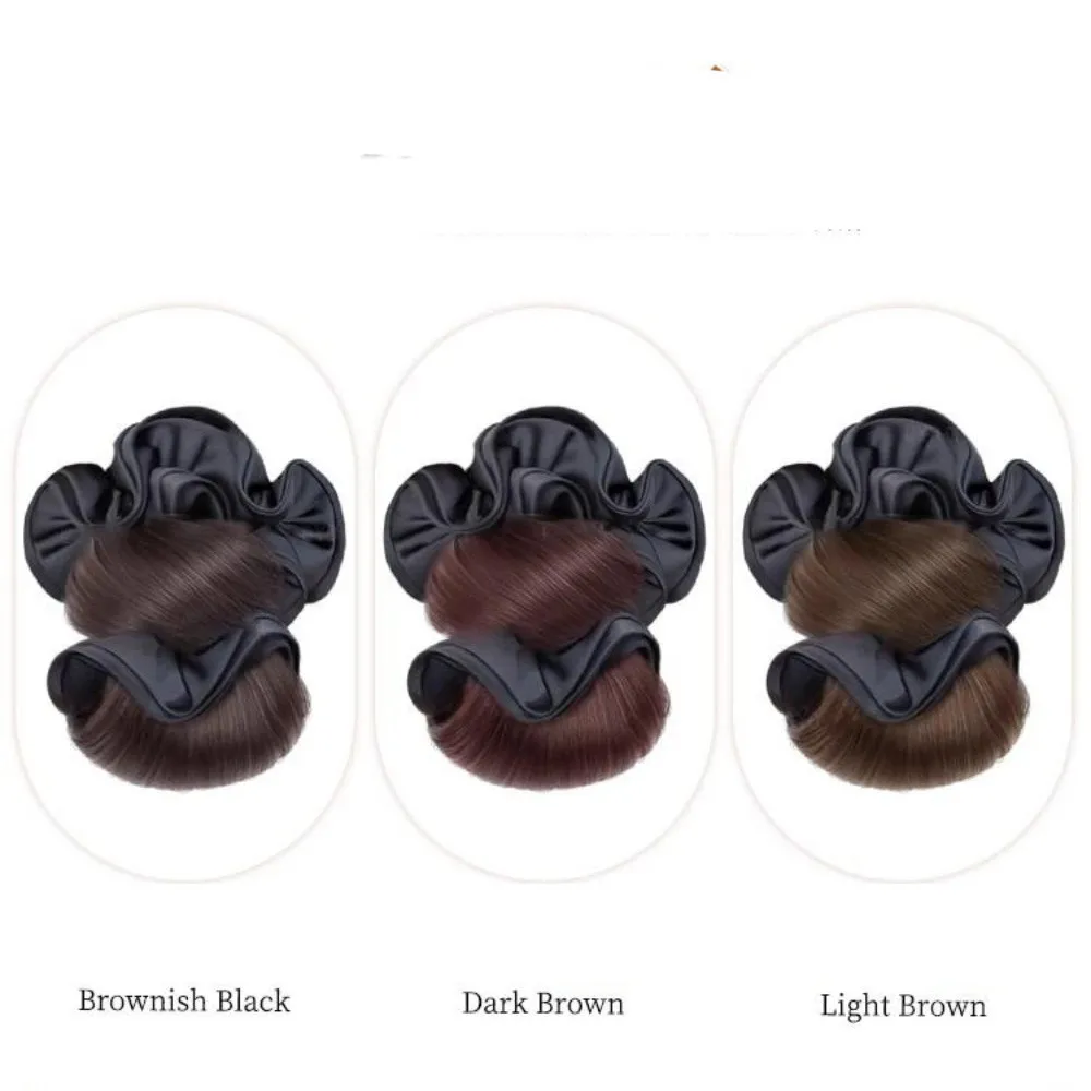 Parrucca sintetica per capelli con intestino crasso nero, parrucca con testa di panino, accessori per capelli con parrucca con testa di bocciolo di fiore da donna alla moda ed elegante