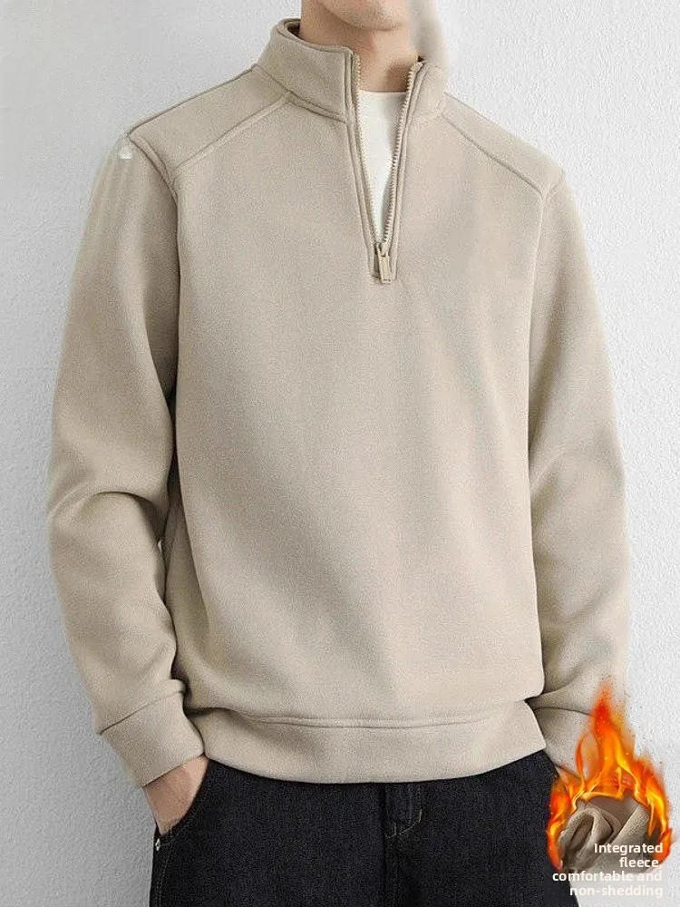 

Мужская зимняя теплая флисовая толстовка на молнии, повседневная, базовый слой, из смесового полиэстера и спандекса, не мнется