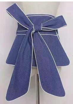 Çok yönlü bel mühür geniş kemer moda dantel-up dekoratif rüzgarlık elbise kore versiyonu kontrast renk trendy kravat-up