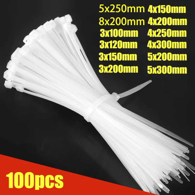 

100pcs/bag cable tie Self-locking plastic nylon tie White Organiser Fasten Cable Wire Cable Zip Ties