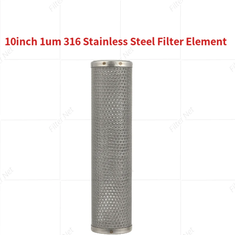 10inch 316 Stainless Steel 1um Filter Element Water Filter Stainless Steel Cartridge Reused Cor rosion Resistant Industrial Use