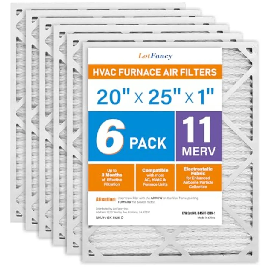 

Воздушный фильтр 20x25x1 MERV 11, 6 шт., электростатический, гофрированный, для кондиционеров и печей, улавливает пыль, смог и шерсть животных. Фактический размер: 19.