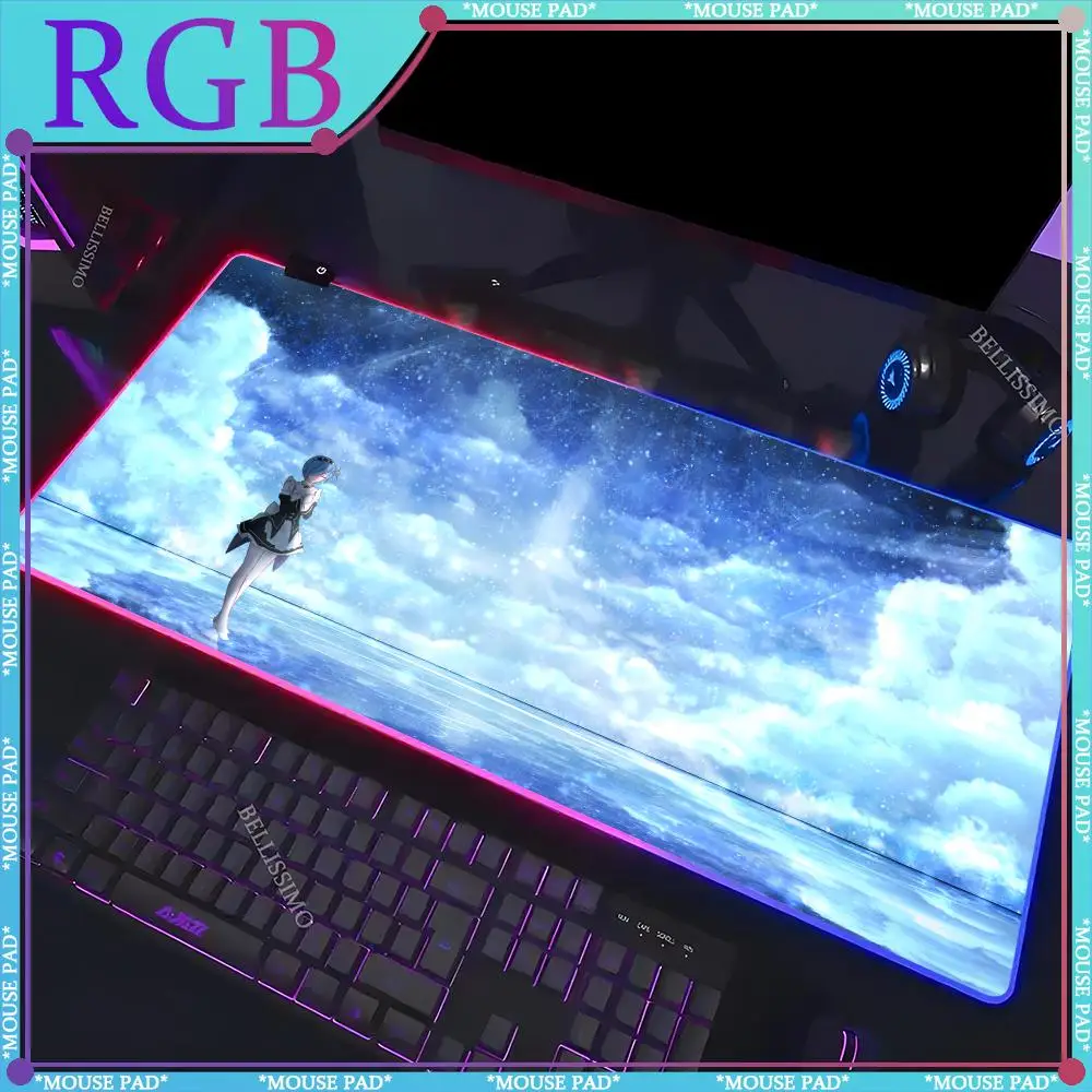 

RGB Anime R-ReZero Large MousePad Cute Girl LED Non-slip Game Accessories Game Keyboard Pad Luminous Desk Mat Rubber Mouse Pad