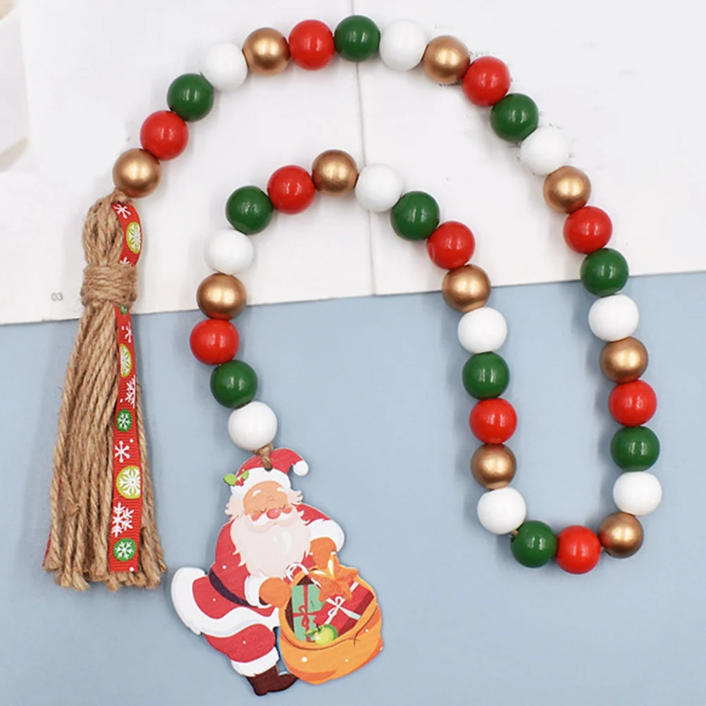 

Christmas Wood Bead Garland with Tassel Rustic Wall Hanging Decor for Home Living Room Bedroom Office Holiday Fireplace Window