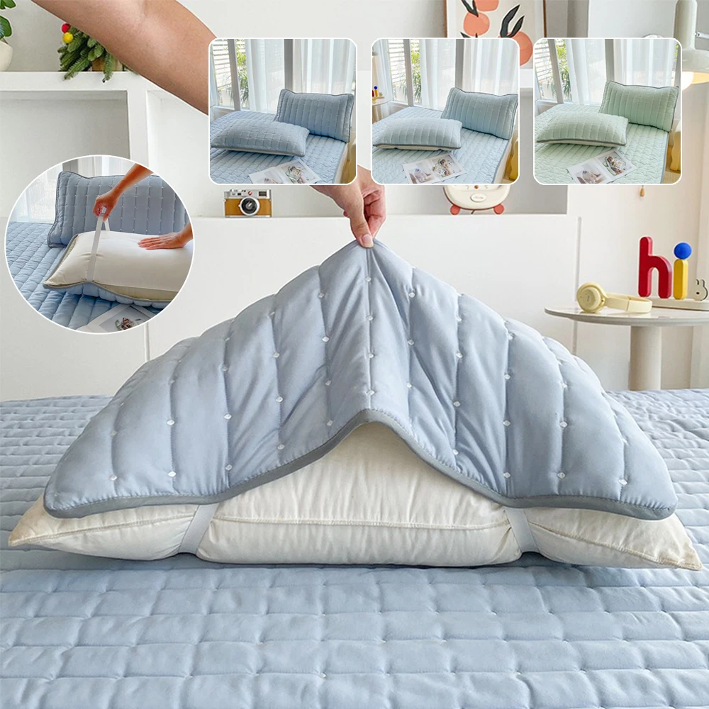 

Pillow Cover Polyester Pillowcase Comfortable Waffle Pillow Case Bedding Protect Hair Pillow Pad with Band Fundas Para Almohadas