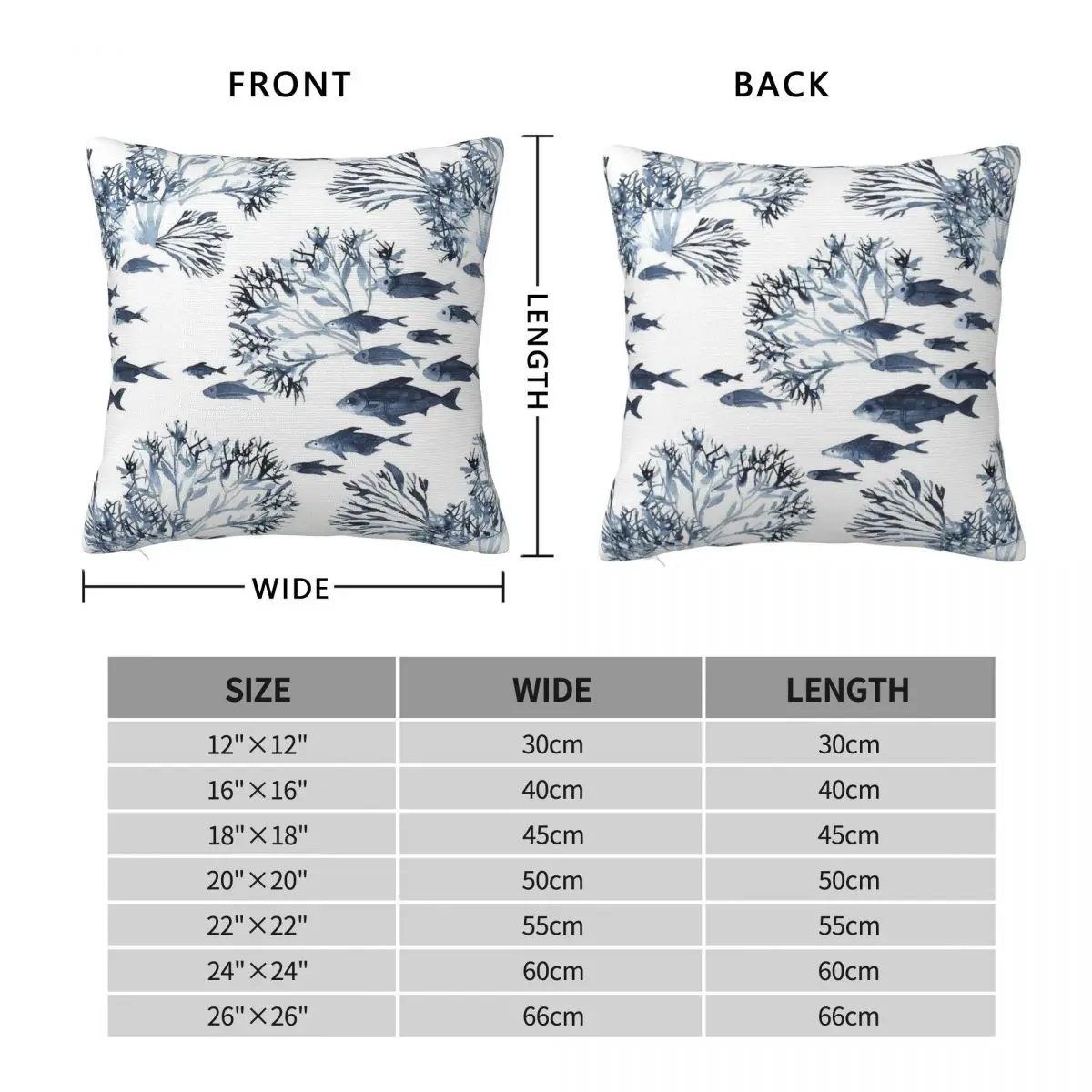 Coral Reef Blue Nautical Sealife Pillowcase Polyester Linen Velvet Pattern Zip Decorative Car Cushion Cover 45x45