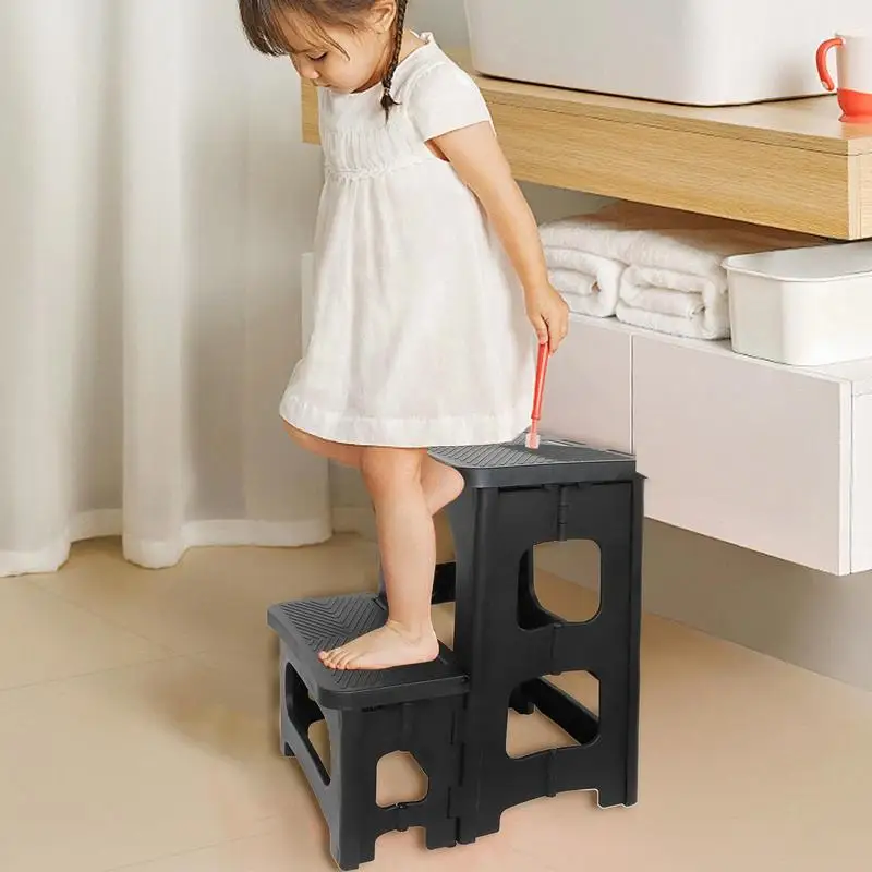 2 Step Ladder Folding Step Stool 250 Lbs Load Bedside Step Stool Closet Step Stool Wide Pedal Two Step Ladder 2 Step Folding