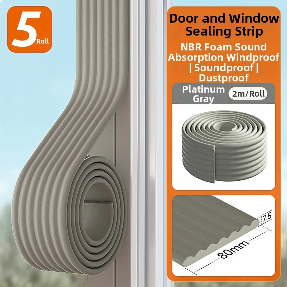 Foam Soundproof Sealing Strip with Self-Adhesive Backing for Doors and Soft Elastic Sponge Seal 7.5mm Thick 2M Length