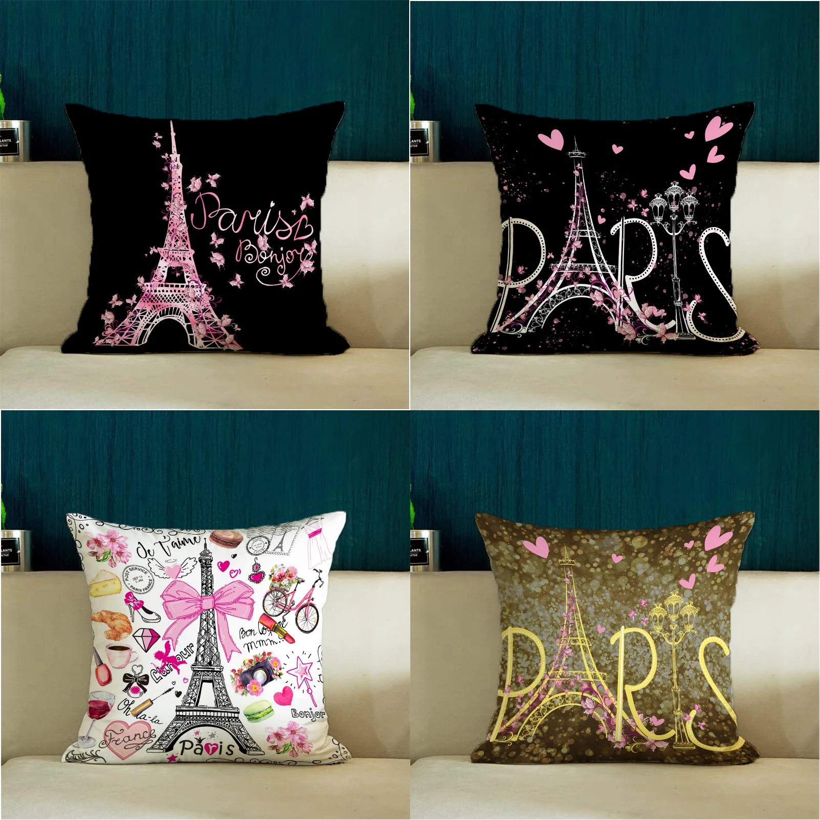 

Eiffel Tower Decorative Pillow Cover 45x45 Cushions Covers Home Decoration Aesthetic Room Decoration Luxury Cushion Cover Cases