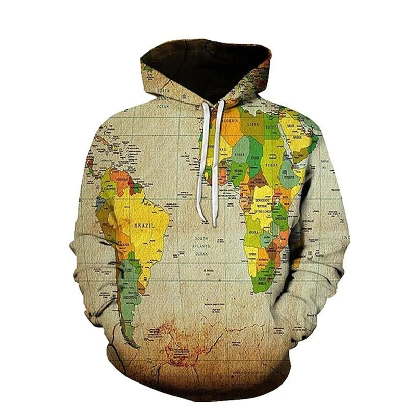 3D World Map Printing Hoodies For Men Kid Fashion Streetwear Hooded Sweatshirts Cool Winter Pullovers Harajuku7 Hooded Hoody Top