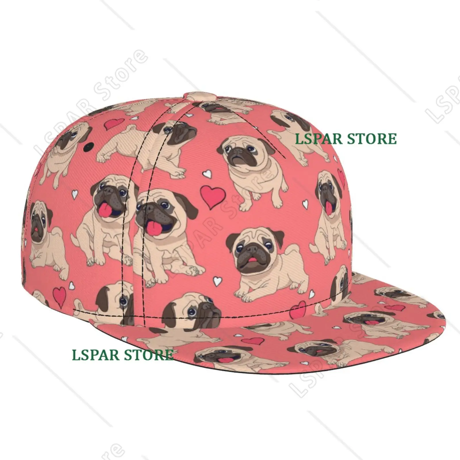 Gorra de Béisbol Rosa con Estampado de Pug, Visera Plana, Estilo Hip Hop, para Skateboarding, Deporte al Aire Libre, Protección Solar, Universal