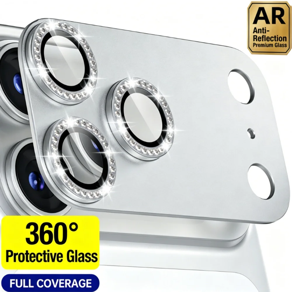 2CS Aomor Originalfarbener Glitzer-Diamant-Metall-Kamerafilm-Objektivschutz für iPhone 18 17 Pro Max 9H Hartglas-Abdeckung – Detail 7