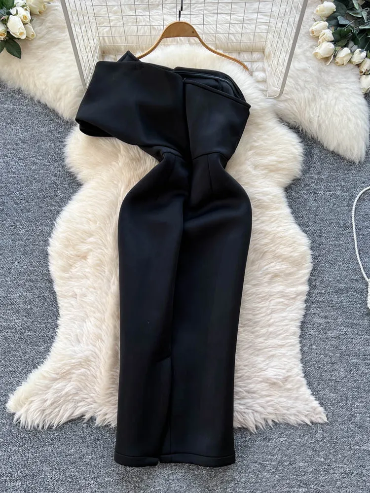 Ele Asymmetric Neline Long Dr Damen-Schlankheits-Design, Herbst-Fee, hohe Taille, A-Linien-Rock, lässig, Pendeln