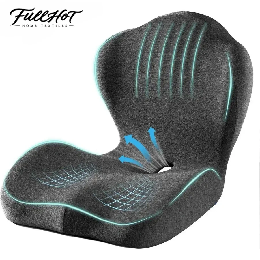 

FULLHOT Ergonomic Memory Foam Seat Cushion with Lumbar Back Support for Stress Relief Pain Office Chair Car Home Use Soft Pad