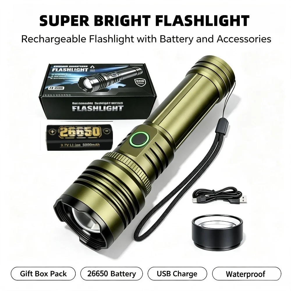 New Aluminum Alloy Super Bright LED Flashlight Waterproof Design Long Lasting Long Distance Handheld Lamp for Emergency Lighting
