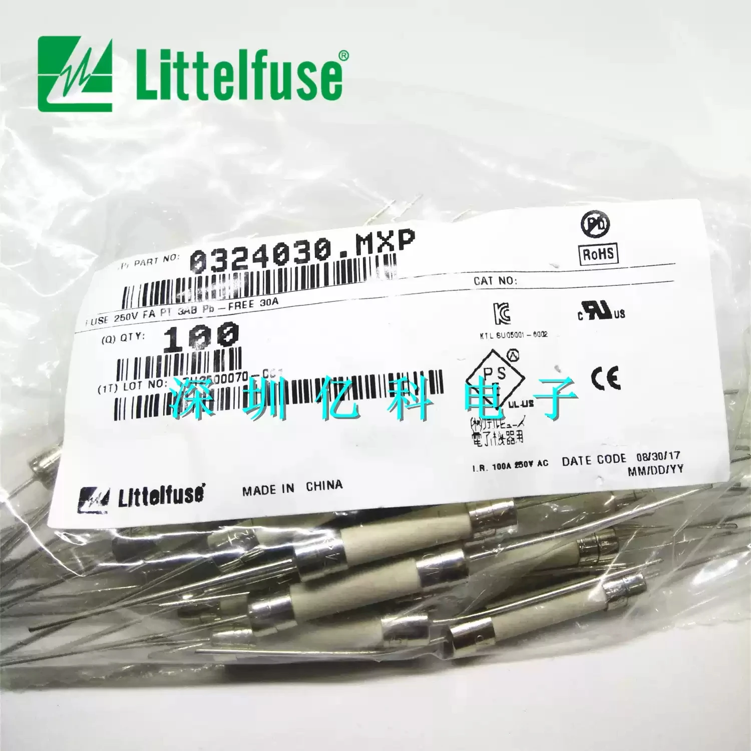 0324030.mxp American Lite 6 * 30/32 fast melting ceramic fuse tube LF 30A 250VP with pins