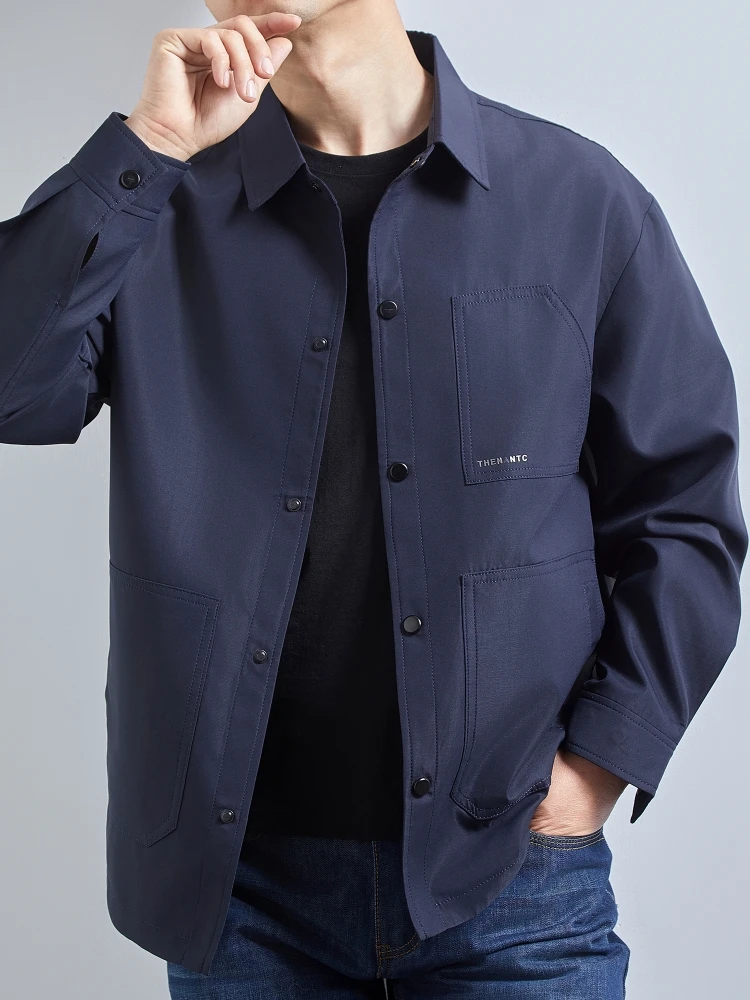 

Весенняя тонкая куртка с отложным воротником для мужчин, свободного кроя, больших размеров, простая, в стиле «папа», верхняя одежда, ветрозащитная, с длинными рукавами, на молнии, с дизайнерскими элементами