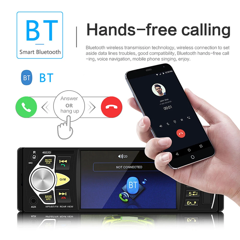 Rimoody 1Din MP5 راديو السيارة 4.1 بوصة شاشة TFT رقمية BT FM ستيريو ذكي ديناميكي عكس الكاميرا عجلة القيادة التحكم #5