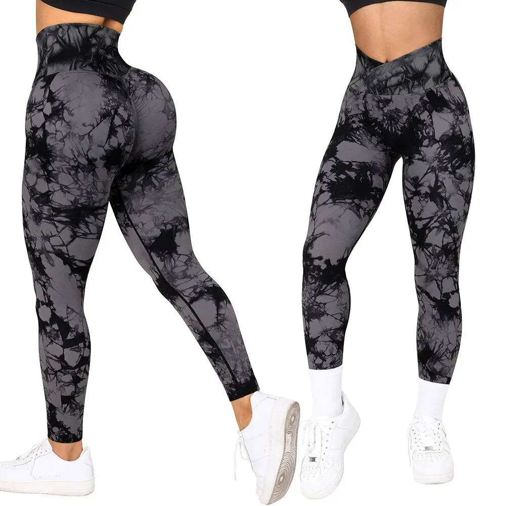 CZGUKE Legginsy Fitness Tie Dye Damskie Push Up Legginsy Sportowe Treningowe Damskie Z Efektem Push-Up na Pośladkach Strój Damski Bezszwowe Legginsy na Siłownię