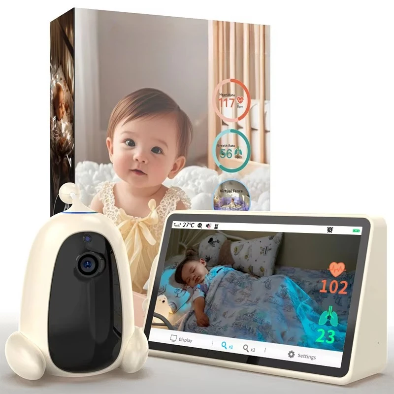 Inch 1080P radar baby monitor with vital signs monitoring function (heart rate, respiration), AI crying alarm, 2MP camera