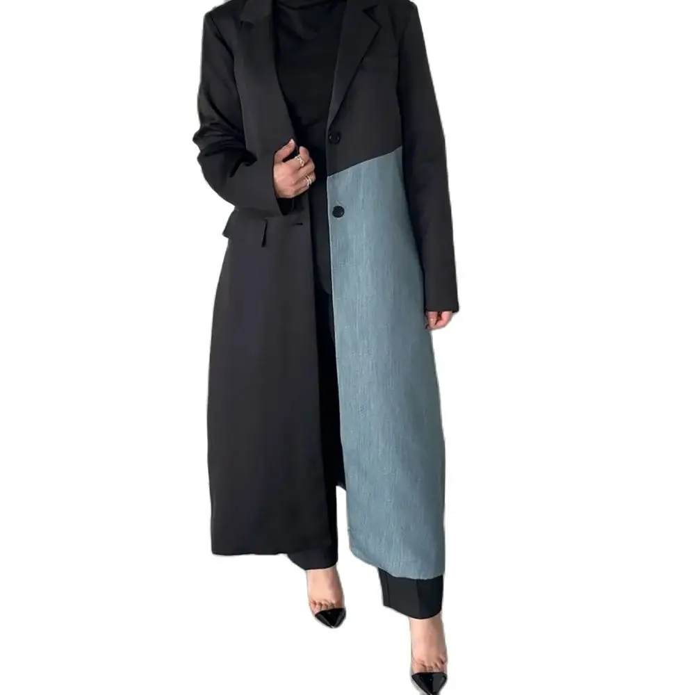 Chic Patchwork Long Women Long Jacket Fashion Single Breasted Female Daily Coat Formal Ankle Length Dress