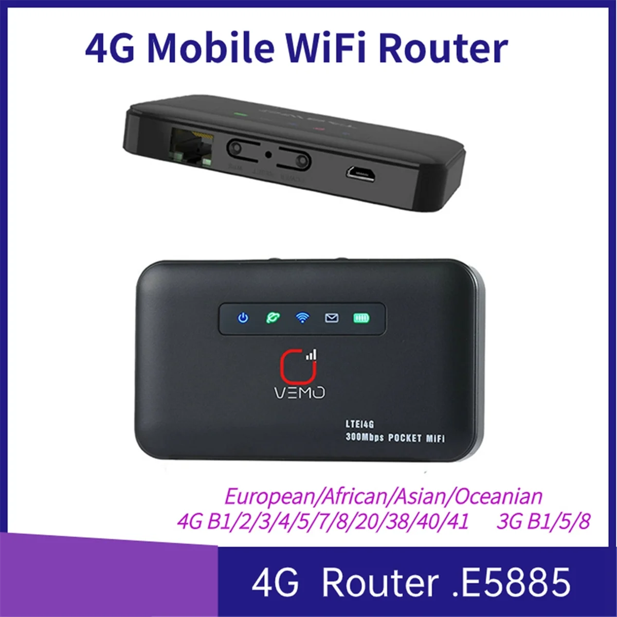 E5885 Pocket WiFi Router 4G Mini Router with Sim Card RJ45 Lan Port Modem 4G LTE Router with Sim Card for Home 2600MAh