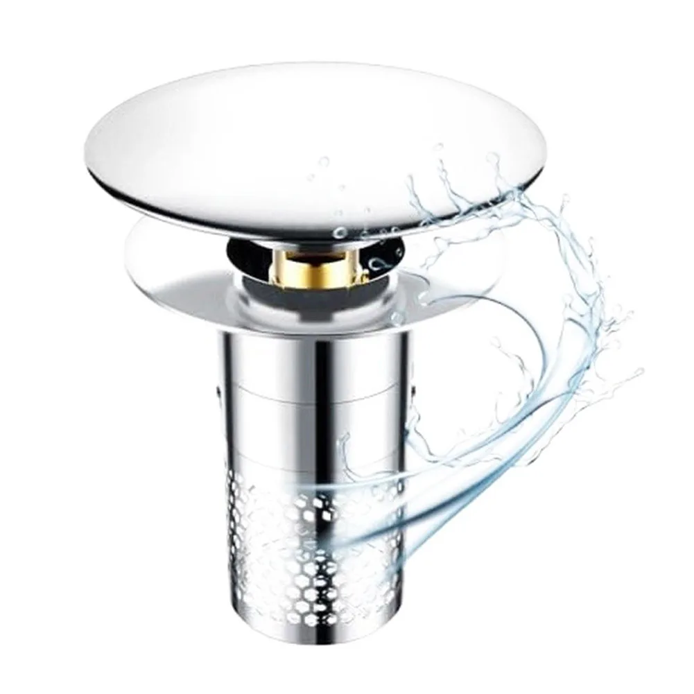 Sink Stopper in Stainless Steel with Filter for Drain Holes For 35mm to 40mm Lift Seal Function Smooth Drainage Bathroom Kitchen