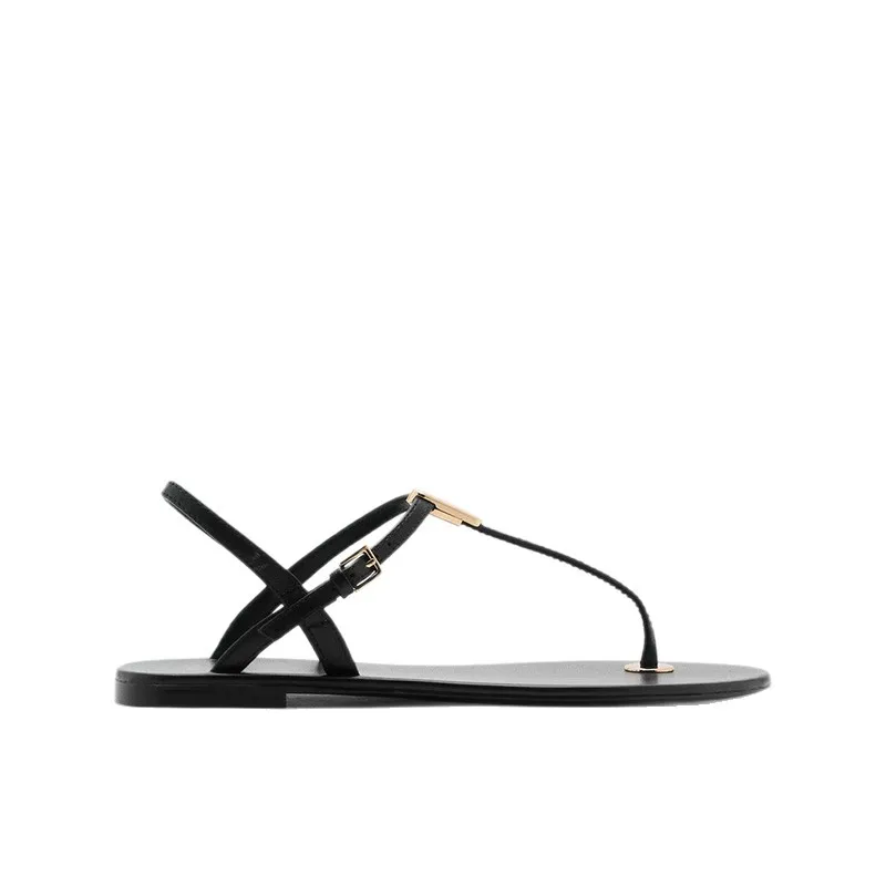 2026 Women's Luxury Black Clip-Toe Gladiator Sandals Flip-Flop Sandals Women's Metal Buckle Flat Beach Shoes Casual Footwear view 5