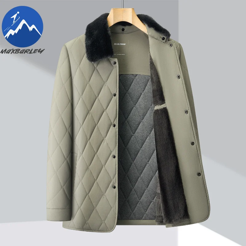 Maxbarley Winter Jacket Men Brand Thick Warm Removable Fur Collar Mulberry Silk Padded Cotton Clothes Japanese Lapel Parka Coat